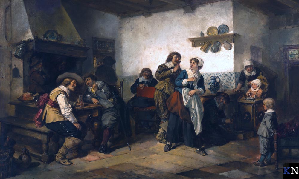 Het schilderij 'In de gelagkamer' van Herman Frederik Carel ten Kate (Den Haag, 1822–1891) voor restauratie.